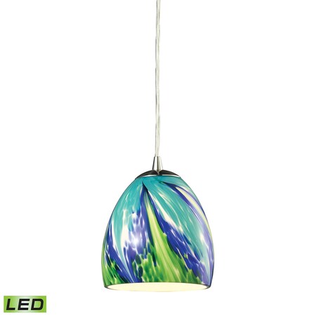 Elk Lighting Colorwave 1-Lght Mini Pndnt Satin Nckl w/Blue & Green Glass 31445/1TB-LED